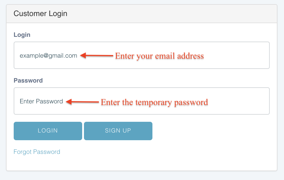 Customer Login Credentials